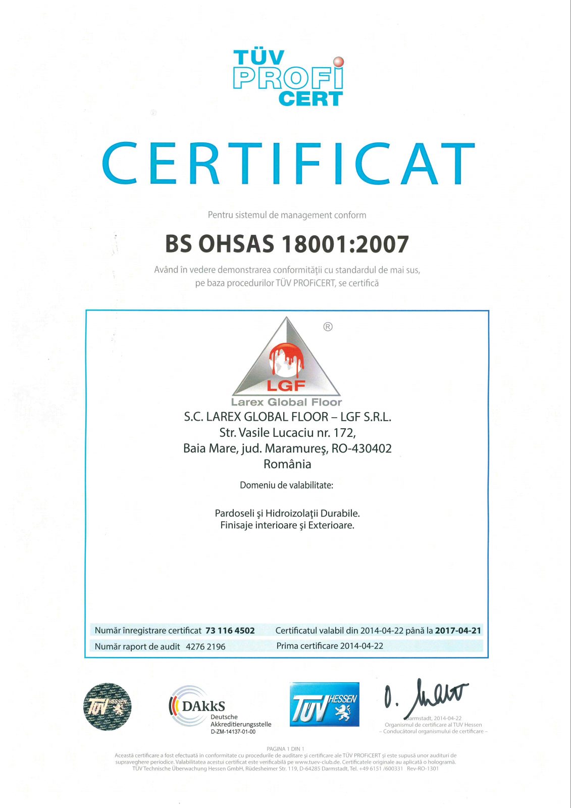 Certificat TUV 18001
